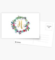 Floral Initial Wreath Monogram H Postcards
