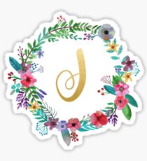 Floral Initial Wreath Monogram J Sticker