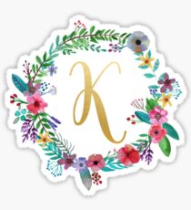 Floral Initial Wreath Monogram K Sticker