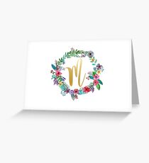 Floral Initial Wreath Monogram M Greeting Card