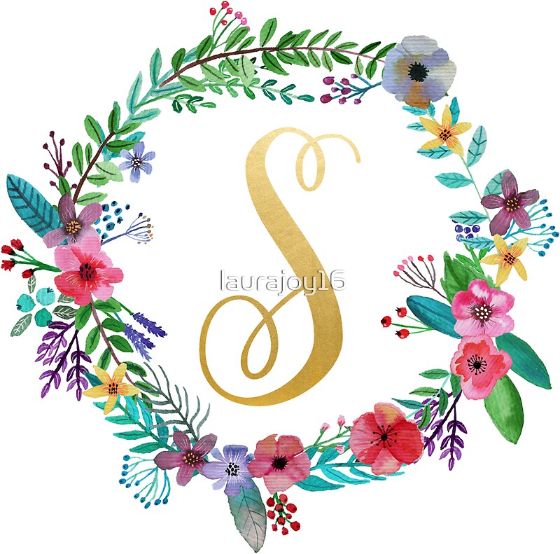 "Floral Initial Wreath Monogram S" Stickers by laurajoy16 