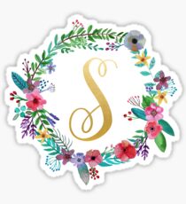 Floral Initial Wreath Monogram S Sticker