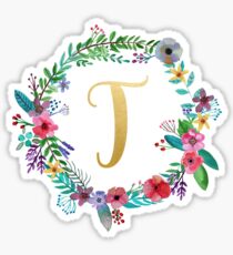 Floral Initial Wreath Monogram T Sticker