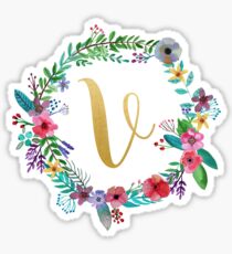 Floral Initial Wreath Monogram V Sticker