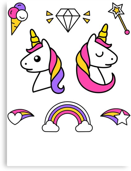 cute unicorn stickers canvas prints by bitsnbobs redbubble