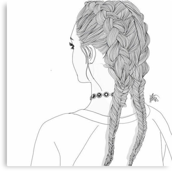 Outline Girl 2 Braids Tumblr Transparent Metal Print By Madebydidi