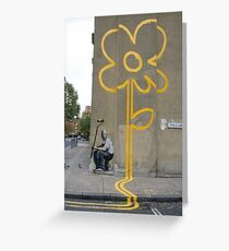 Banksy Yellow Lines Flower Painter Grußkarte
