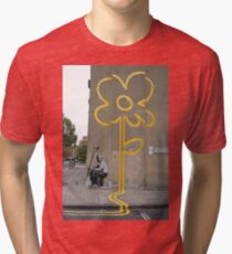 Banksy Yellow Lines Flower Painter Tri-blend T-Shirt