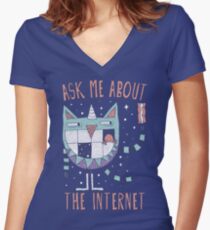 ASK ME ABOUT THE INTERNET Women's Fitted V-Neck T-Shirt