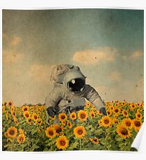 Astronaut in einem Sonnenblumenfeld Poster