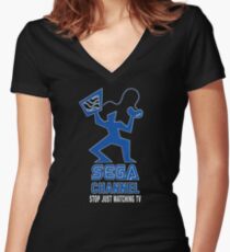Sega Channel logo Stop Just Watching TV! Women's Fitted V-Neck T-Shirt