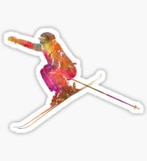 Woman skier skiing jumping 03 in watercolor Sticker