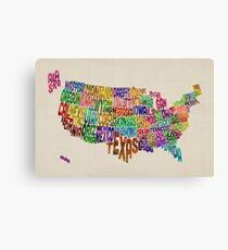 United States Typography Text Map Canvas Print