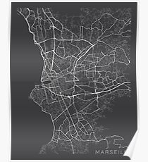Marseille Map, France - Gray Poster