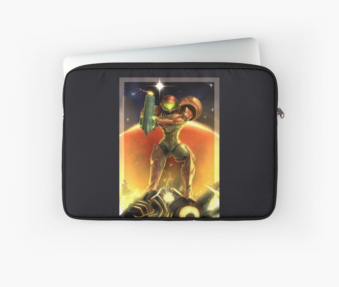 metroid 30th anniversary samus aran laptop sleeves by boomsheika