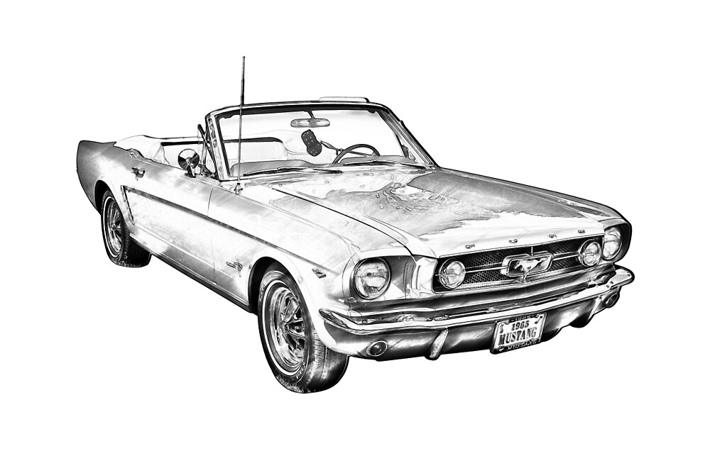 "1965 Red Ford Mustang Convertible Drawing" by KWJphotoart Redbubble