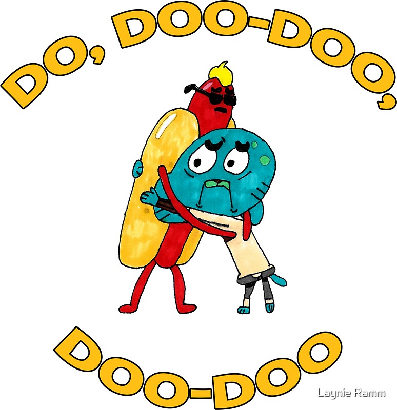 "Hot Dog Guy and Gumball Awkwardly Hugging" Stickers by LaneyRamm