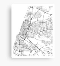 Tel Aviv Map, Israel - Black and White Metal Print