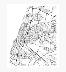 Tel Aviv Map, Israel - Black and White Photographic Print