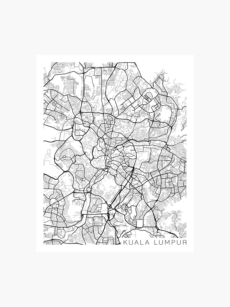 Kuala Lumpur Map Malaysia Black And White Photographic Print