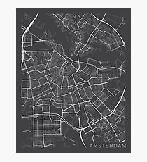 Amsterdam Map, Netherlands - Gray Photographic Print