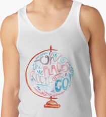 Oh, die Orte, die du gehen wirst - Typografie Vintage Globe in Pink Blue Grey Tanktop für Männer