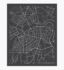 St Petersburg Map, Russia - Gray Photographic Print