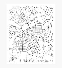 St Petersburg Map, Russia - Black and White Photographic Print