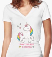 Ich glaube nicht an Menschen - Einhorn-lustiges T-Shirt Tailliertes T-Shirt mit V-Ausschnitt