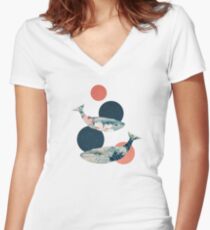 Whale and Polka Dots Women's Fitted V-Neck T-Shirt