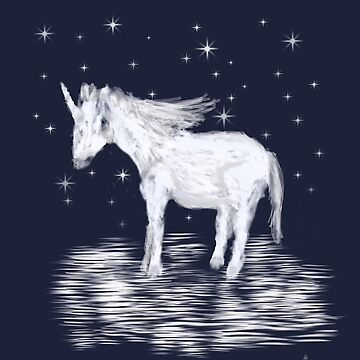 Artwork thumbnail, Whimsical Unicorn and Stars Design by ClareWalkerArt