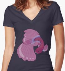 Purple, Gold and Blue Betta Fighting Fish Women's Fitted V-Neck T-Shirt