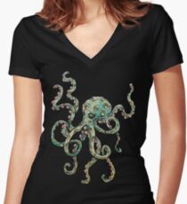 Tintenfisch Tailliertes T-Shirt mit V-Ausschnitt