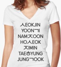 BTS members (hangul) Women's Fitted V-Neck T-Shirt