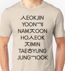 Camiseta unisex Miembros de BTS (Hangul)
