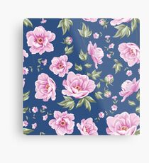 Elegant seamless peony pattern on blue background Metallbild