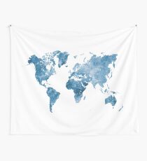 World map in watercolor blue Tapestry