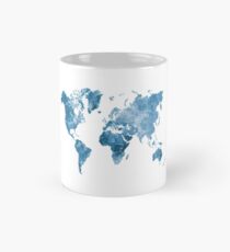 Carte du monde en aquarelle bleue Mug