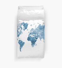 World map in watercolor blue Duvet Cover