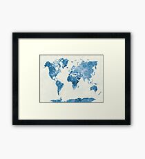 Weltkarte in Aquarell blau Gerahmter Kunstdruck