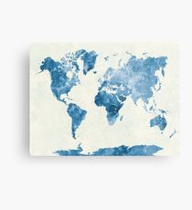 World map in watercolor blue Metal Print