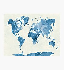 Weltkarte in Aquarell blau Fotodruck
