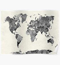 World map in watercolor gray Poster