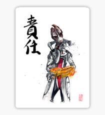 Mordin from Mass Effect Sumie Style with calligraphy Responsibility Sticker