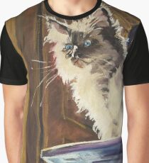 Kitten on Book Mountain Graphic T-Shirt
