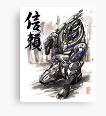 Mass Effect Garrus Sumie style with Japanese Calligraphy Canvas Print