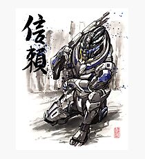 Lámina fotográfica Estilo Mass Effect Garrus Sumie con caligrafía japonesa