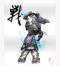 Jack from Mass Effect Sumie Style with calligraphy FIGHT Poster