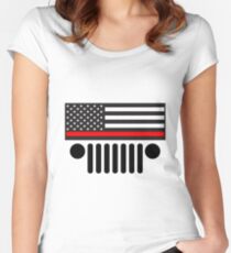Jeep Firefighter Red Line Flag Women's Fitted Scoop T-Shirt