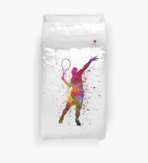 tennis player at service serving silhouette 01 Duvet Cover